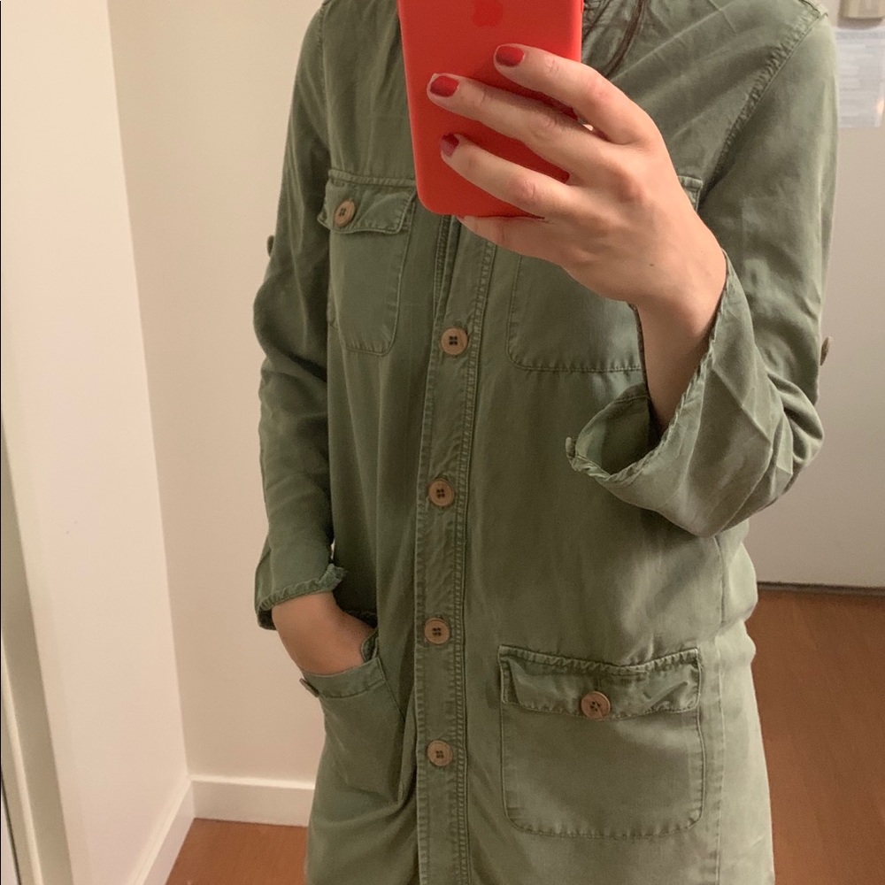 Mango Army Green Button Down Shirt Dress - Picture 5 of 8